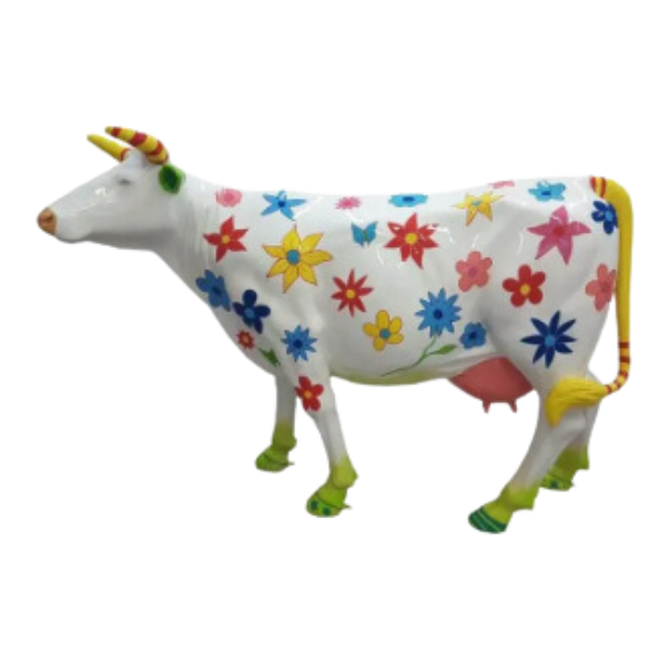 Statue Vache Prestige Sculpture - 225cm - Blanc Fleuri