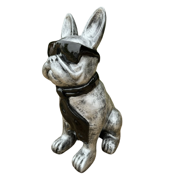 Statue Chien Bouledogue Francais Premium Decoration - 60cm - Argent