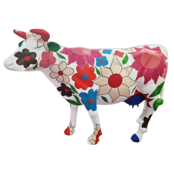 Statue Vache Prestige Sculpture - 225cm - Blanc Fleuri Bis