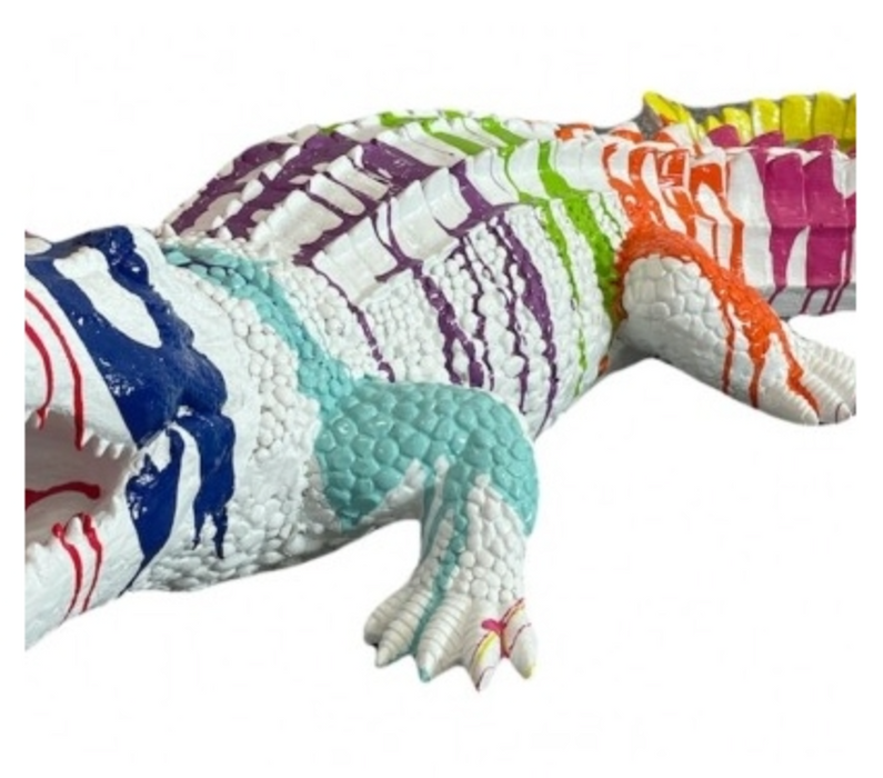 Statue Crocodile Premium Decoration - 120cm - Multi Coulure Blanc