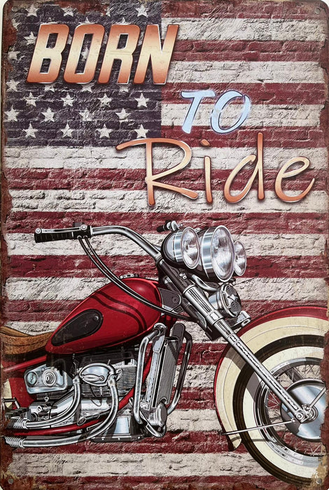 PLAQUE MÉTAL BORN TO RIDE 30X20 CM - PLAQUE DECORATIVE