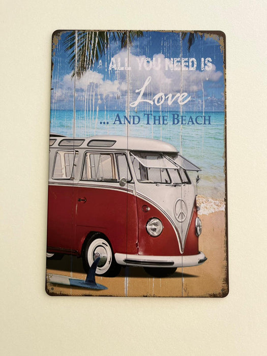 PLAQUE MÉTAL LOVE AND THE BEACH 30X20 CM - PLAQUE DECORATIVE