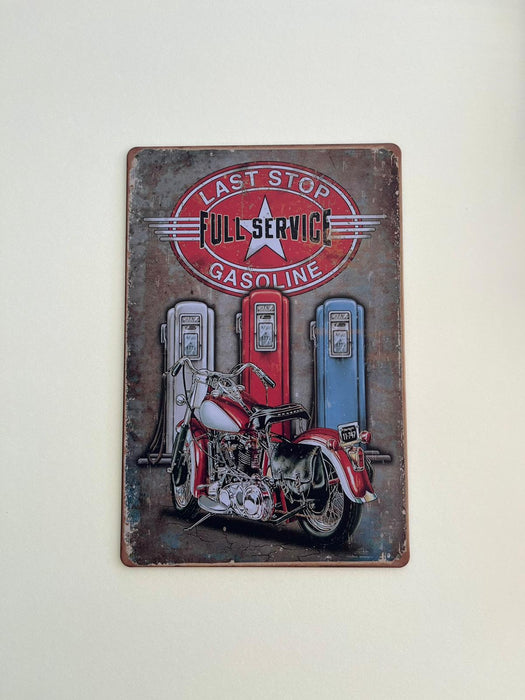 PLAQUE MÉTAL FULL SERVICE GASOLINE BIKE 30X20 CM - PLAQUE DECORATIVE