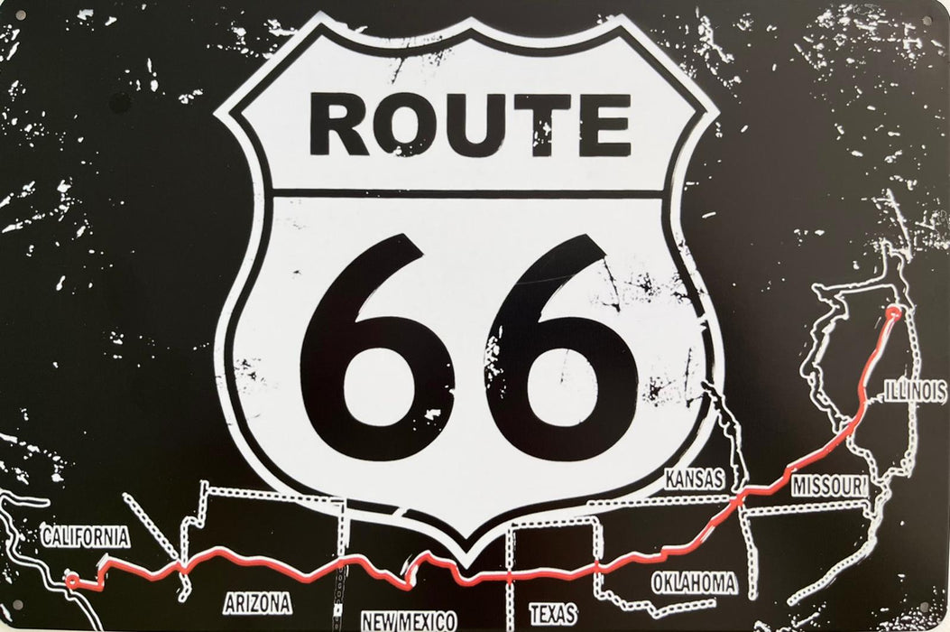 PLAQUE MÉTAL ROUTE 66 BLACK 30X20 CM - PLAQUE DECORATIVE