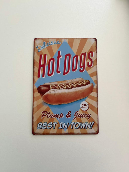 PLAQUE MÉTAL HOT DOG 30X20 CM - PLAQUE DECORATIVE