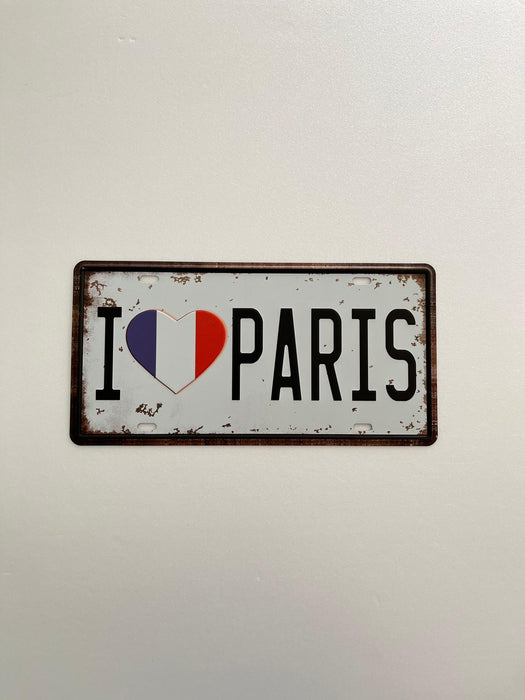 PLAQUE MÉTAL I LOVE PARIS 15x30 CM - PLAQUE DECORATIVE