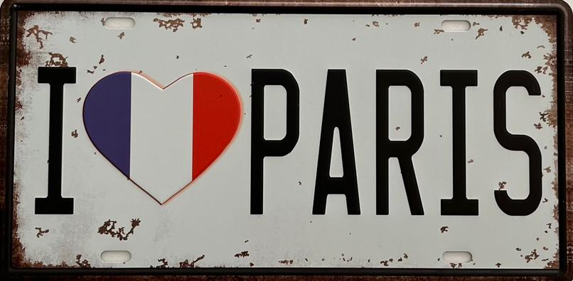 PLAQUE MÉTAL I LOVE PARIS 15x30 CM - PLAQUE DECORATIVE