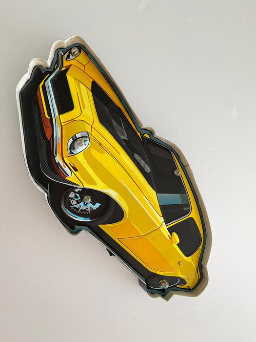 PLAQUE LED MÉTAL VOITURE JAUNE 60x30CM - PLAQUE LED DECO MURAL