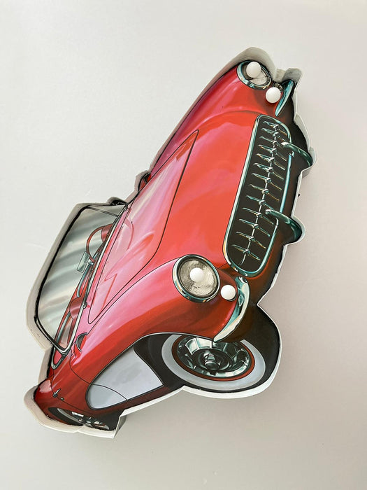 PLAQUE LED MÉTAL VOITURE ROUGE 50x35CM - PLAQUE LED DECO MURAL