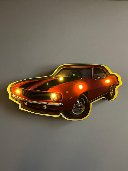 PLAQUE LED MÉTAL VOITURE BICOLORE 50x25CM - PLAQUE LED DECO MURAL