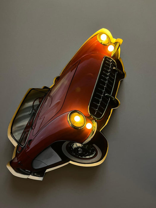 PLAQUE LED MÉTAL VOITURE ROUGE 50x35CM - PLAQUE LED DECO MURAL