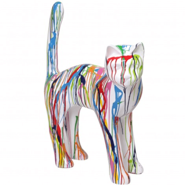 Statue Chat Animaux Resine - 105cm - Graffiti Blanc - ANIMAUX-RESINE.FR