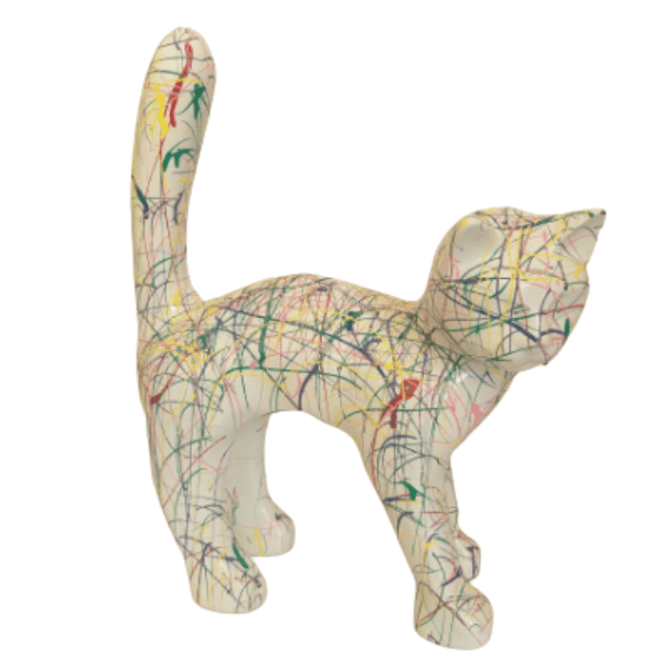 Statue Chat Animaux Resine - 35cm - Graffiti Blanc - ANIMAUX-RESINE.FR