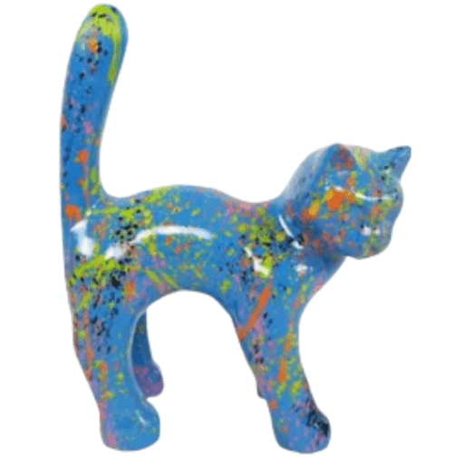 Statue Chat Animaux Resine - 35cm - Graffiti Bleu - ANIMAUX-RESINE.FR