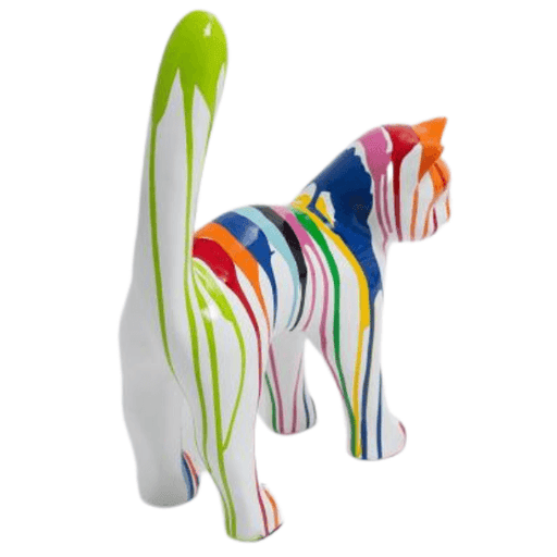 Statue Chat Animaux Resine - 35cm - Multi Coulure Blanc - ANIMAUX-RESINE.FR