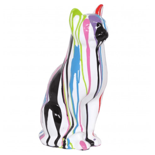 Statue Chat Animaux Resine - 40cm - Multi Coulure Blanc - ANIMAUX-RESINE.FR