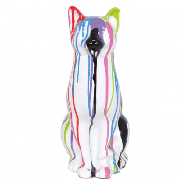 Statue Chat Animaux Resine - 40cm - Multi Coulure Blanc - ANIMAUX-RESINE.FR