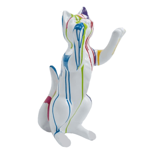 Statue Chat Animaux Resine - 55cm - Multi Coulure Blanc - ANIMAUX-RESINE.FR