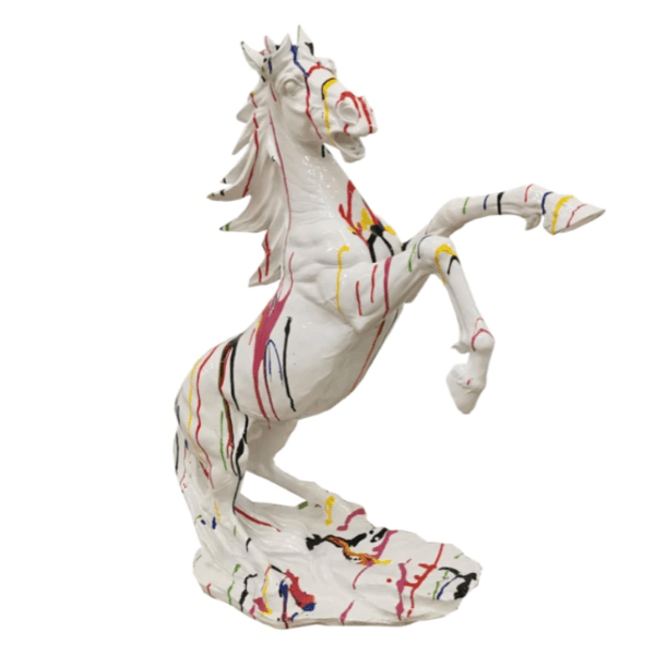 Statue Cheval Animaux Resine - 90cm - Multi Coulure Blanc - ANIMAUX-RESINE.FR