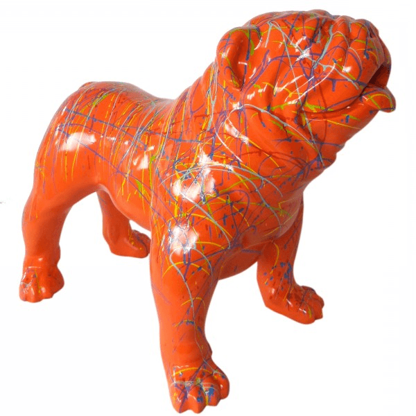 Statue Chien Bouledogue Anglais Animaux Resine - 30cm - Graffiti Orange - ANIMAUX-RESINE.FR