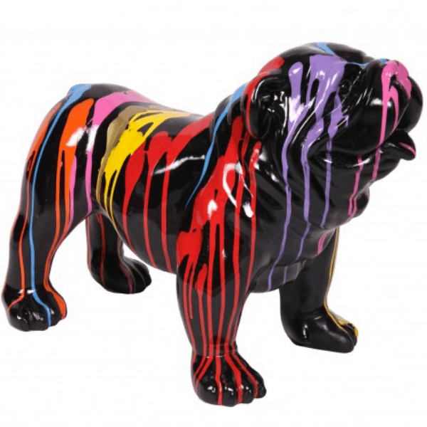 Statue Chien Bouledogue Anglais Animaux Resine - 30cm - Multi Coulure Noir - ANIMAUX-RESINE.FR