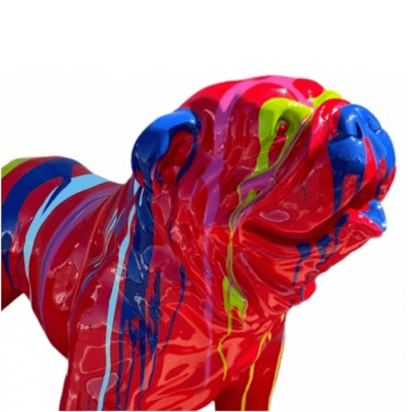 Statue Chien Bouledogue Anglais Animaux Resine - 30cm - Multi Coulure Rouge - ANIMAUX-RESINE.FR