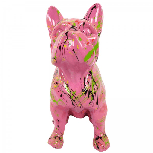 Statue Chien Bouledogue Francais Animaux Resine - 30cm - Graffiti Rose - ANIMAUX-RESINE.FR