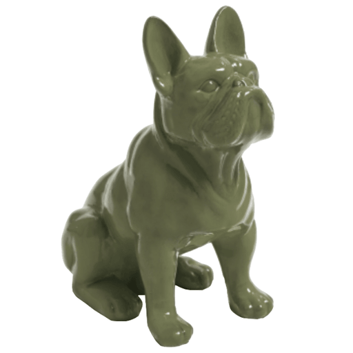 Statue Chien Bouledogue Francais Animaux Resine - 30cm - Vert Kaki - ANIMAUX-RESINE.FR