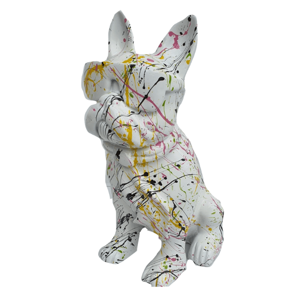 Statue Chien Bouledogue Francais Animaux Resine - 35cm - Graffiti Blanc - ANIMAUX-RESINE.FR