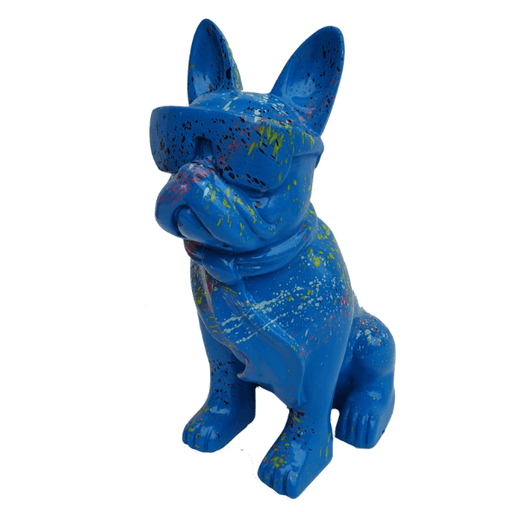 Statue Chien Bouledogue Francais Animaux Resine - 35cm - Graffiti Bleu - ANIMAUX-RESINE.FR