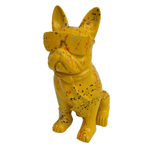 Statue Chien Bouledogue Francais Animaux Resine - 35cm - Graffiti Jaune - ANIMAUX-RESINE.FR