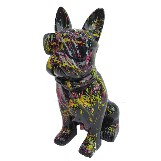 Statue Chien Bouledogue Francais Animaux Resine - 35cm - Graffiti Noir - ANIMAUX-RESINE.FR