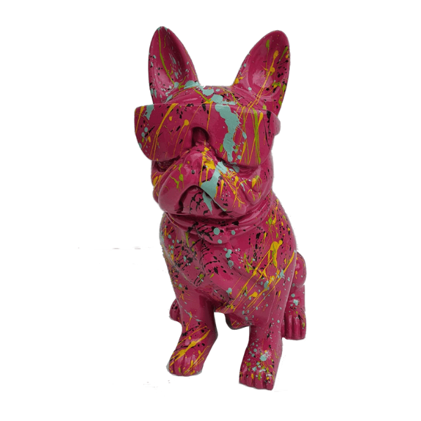 Statue Chien Bouledogue Francais Animaux Resine - 35cm - Graffiti Rose - ANIMAUX-RESINE.FR