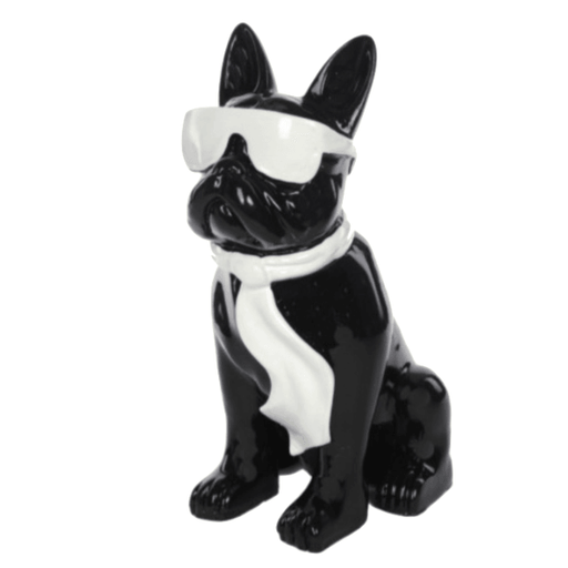 Statue Chien Bouledogue Francais Animaux Resine - 35cm - Noir & Blanc - ANIMAUX-RESINE.FR