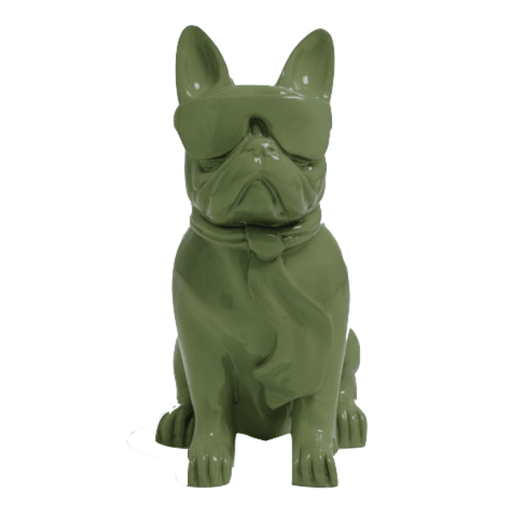 Statue Chien Bouledogue Francais Animaux Resine - 35cm - Vert Kaki - ANIMAUX-RESINE.FR