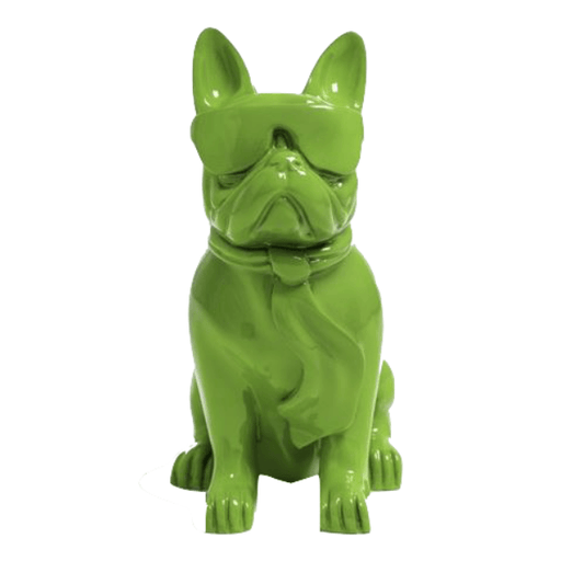 Statue Chien Bouledogue Francais Animaux Resine - 35cm - Vert Pomme - ANIMAUX-RESINE.FR