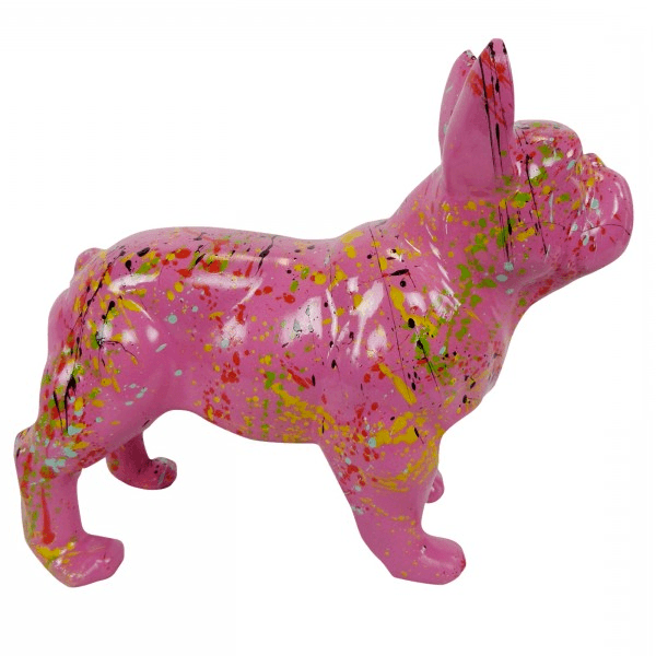 Statue Chien Bouledogue Francais Animaux Resine - 45cm - Graffiti Rose - ANIMAUX-RESINE.FR