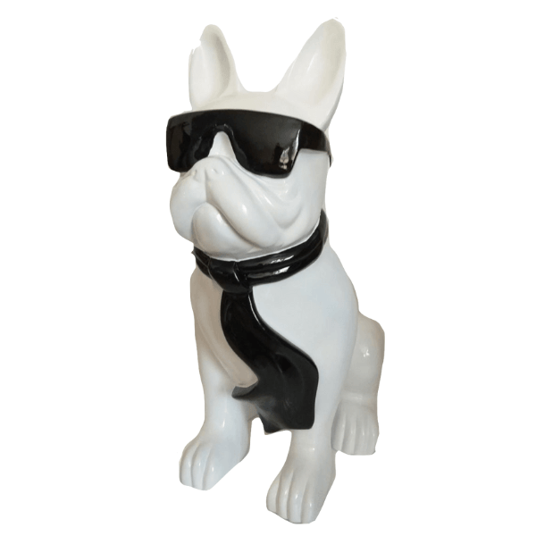 Statue Chien Bouledogue Francais Animaux Resine - 60cm - Blanc & Noir - ANIMAUX-RESINE.FR