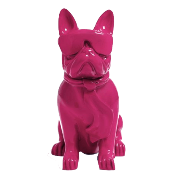 Statue Chien Bouledogue Francais Animaux Resine - 60cm - Rose Fushia - ANIMAUX-RESINE.FR