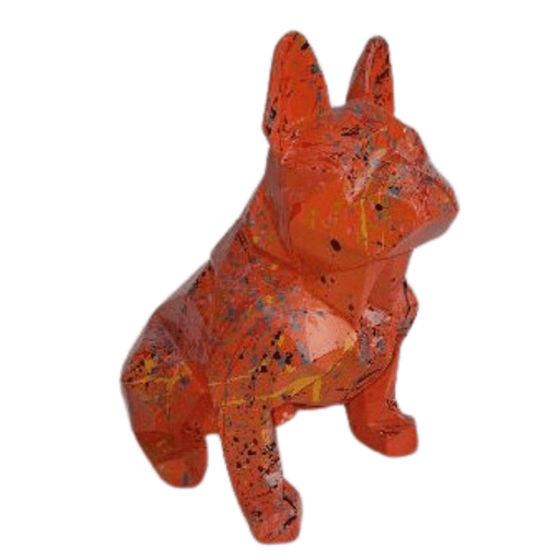 Statue Chien Bouledogue Francais Animaux Resine Origami - 35cm - Graffiti Orange - ANIMAUX-RESINE.FR