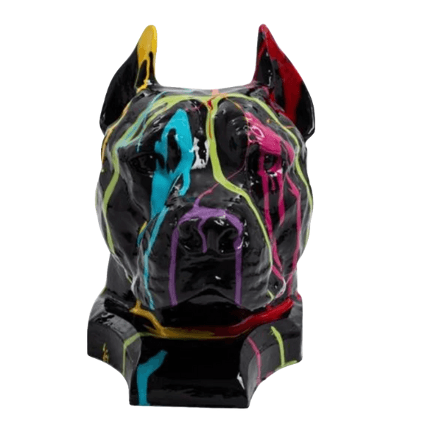 Statue Chien Staff Bull Animaux Resine - 35cm - Multi Coulure Noir - ANIMAUX-RESINE.FR