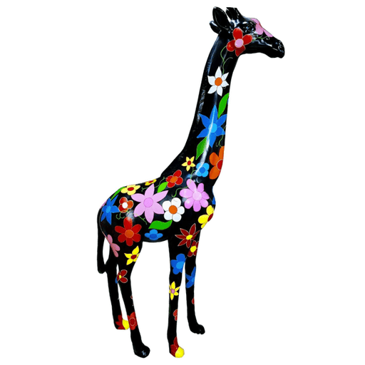 Statue Girafe Animaux Resine - 210cm - Noir Fleurs - ANIMAUX-RESINE.FR