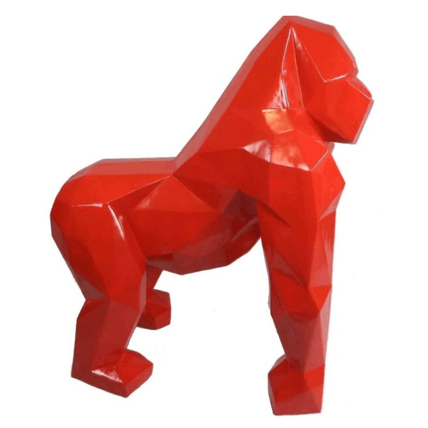 Statue Gorille Origami Animaux Resine - 140cm - Rouge - ANIMAUX-RESINE.FR