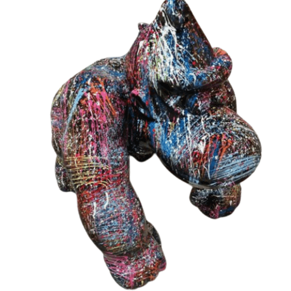 Statue Gorille Poing Animaux Resine - 40cm - Graffiti Noir - ANIMAUX-RESINE.FR