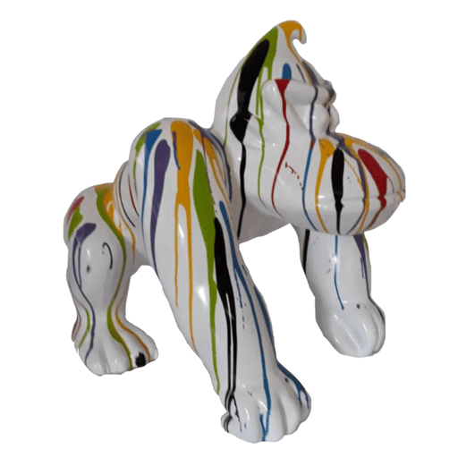 Statue Gorille Poing Animaux Resine - 40cm - Multi Coulure Blanc - ANIMAUX-RESINE.FR