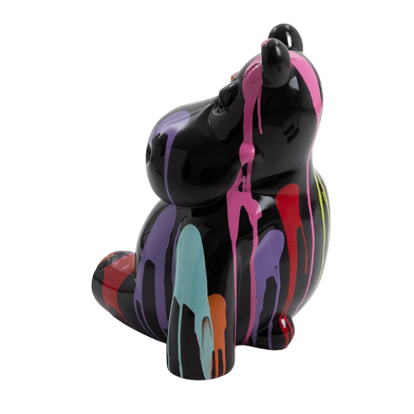 Statue Hippopotame Animaux Resine - 15cm - Multi Coulure Noir - ANIMAUX-RESINE.FR