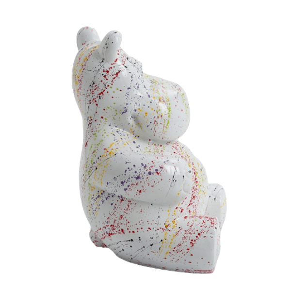 Statue Hippopotame Animaux Resine - 25cm - Graffiti Blanc - ANIMAUX-RESINE.FR