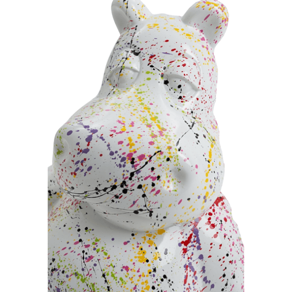 Statue Hippopotame Animaux Resine - 25cm - Graffiti Blanc - ANIMAUX-RESINE.FR