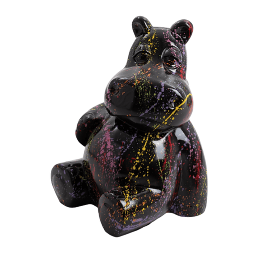 Statue Hippopotame Animaux Resine - 25cm - Graffiti Noir - ANIMAUX-RESINE.FR