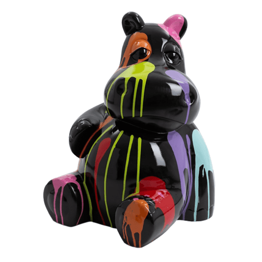 Statue Hippopotame Animaux Resine - 25cm - Multi Coulure Noir - ANIMAUX-RESINE.FR